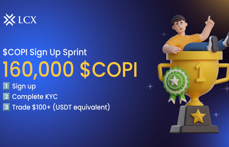 Promotional image for $COPI Sign Up Bonus, featuring bold text offering a reward for new users who sign up.